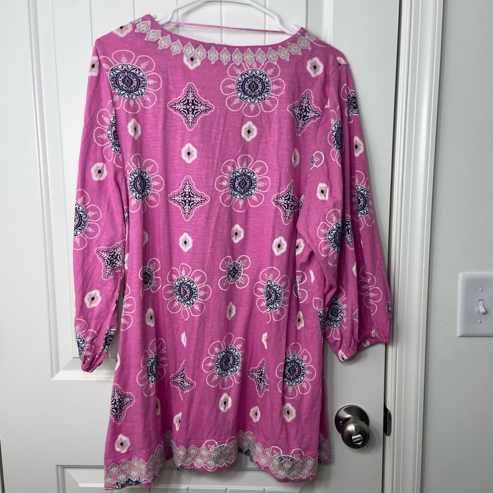 EUC Charter Club‎ women’s pink embroidered hem elastic cuff tunic blouse XL - Picture 6 of 7